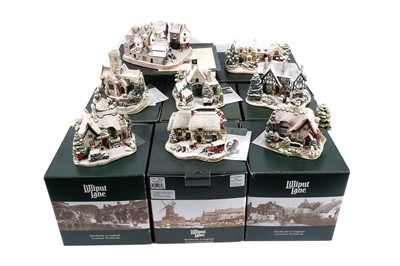 Lot 350 - A collection of Lilliput Lane model snow covered winter cottages