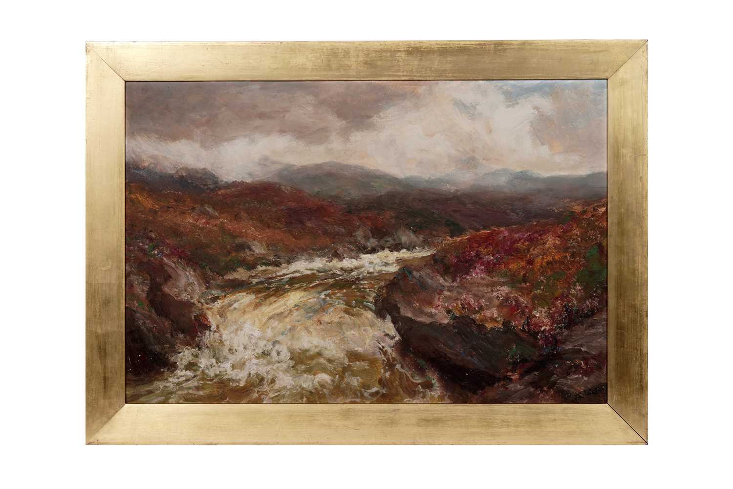 Lot 1 - John Falconar Slater - Misty Highland with heather and stream | oil