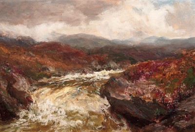 Lot 1 - John Falconar Slater - Misty Highland with heather and stream | oil