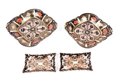 Lot 329 - A pair of Royal Crown Derby ‘Imari' pin trays; and two pattern bon-bon dishes