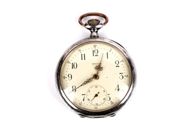 Lot 253 - An Omega Continental silver cased open faced pocket watch