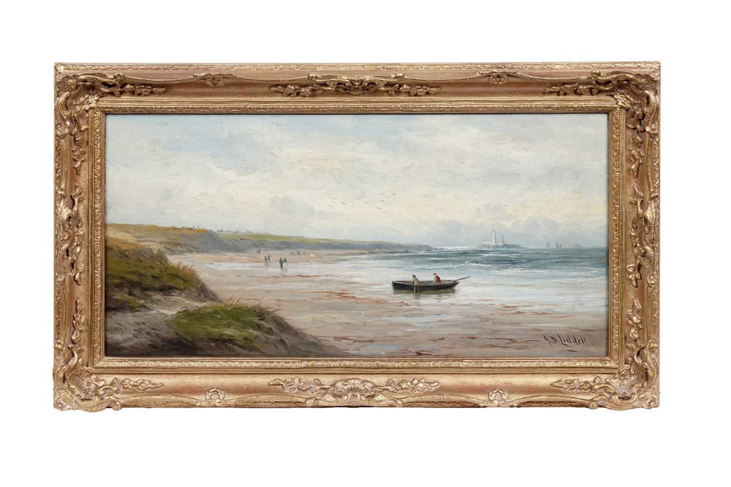 Lot 20 - John Davison Liddell – A view of Saint Mary’s Lighthouse, Whitley Bay | oil
