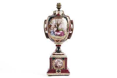 Lot 282 - A 19th Century Royal Vienna twin handled urn vase converted into a lamp