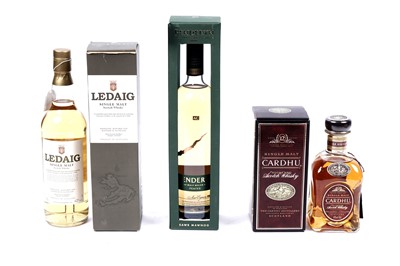 Lot 412 - Three bottle of single malt whisky: Cardhu 12 year old, Penderyn and Ledaig