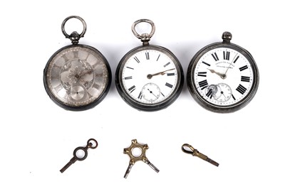 Lot 294 - Three Victorian silver cased pocket watches and keys