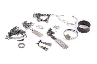 Lot 91 - A Leda gold cocktail watch; and a selection of silver and other jewellery