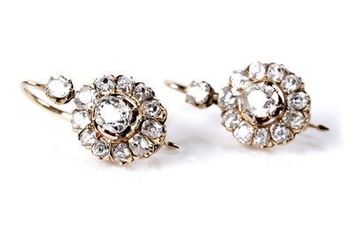 Lot 769 - A pair of Victorian old-cut diamond cluster drop earrings