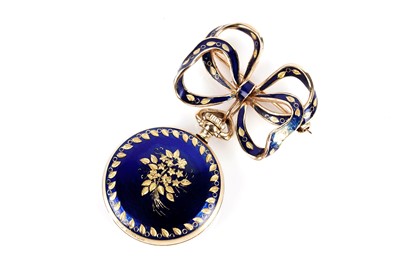 Lot 656 - Montreaux: an enamelled fob watch on brooch