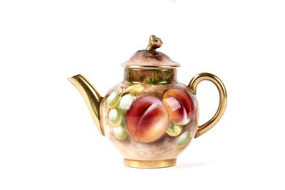 Lot 1110 - A Royal Worcester fruit painted miniature teapot