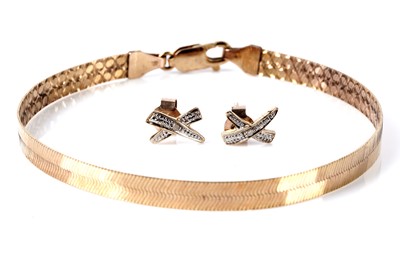 Lot 138 - An Italian rose gold bracelet; and a pair of diamond earrings
