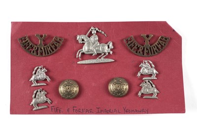 Lot 21 - Fife and Forfar Imperial Yeomanry cap badges, collar badges, buttons and titles