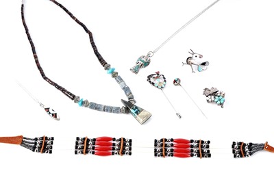 Lot 214 - A selection of Old Pawn type silver and inlaid stone jewellery
