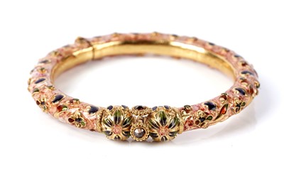Lot 779 - An Indian enamel and gem set 22ct gold bangle