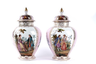Lot 1161 - A pair of Dresden vases and covers