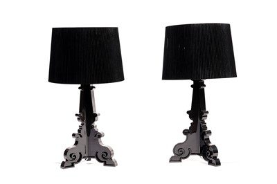 Lot 695 - Ferruccio Laviani for Kartell: a pair of ‘Bourgie’ polycarbonate black table lamps and shades