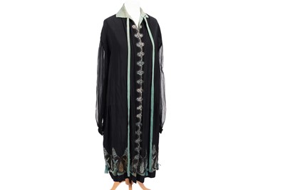 Lot 82 - A 1920s Egyptianate black chiffon evening coat