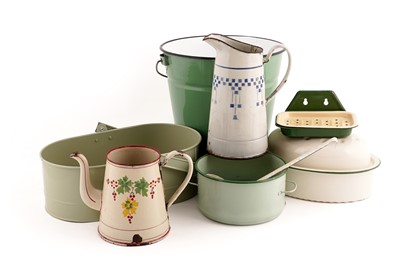 Lot 433 - A collection of enamelled metal ware