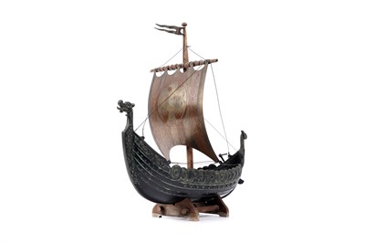 Lot 233 - A cast bronze Edward Aagaard style model of a Viking longboat