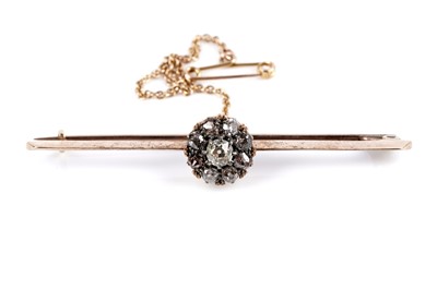 Lot 676 - A Victorian diamond cluster bar brooch