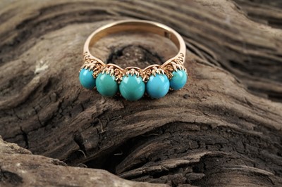 Lot 678 - A Victorian five stone turquoise ring