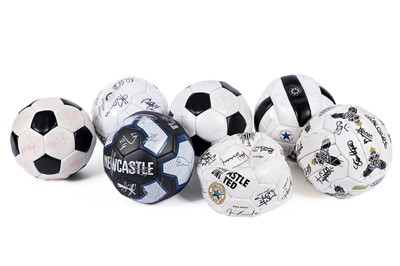 Lot 485 - A collection of six signed Newcastle United signed footballs; and one other