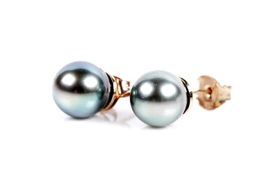Lot 615 - A pair of cultured black pearl earrings