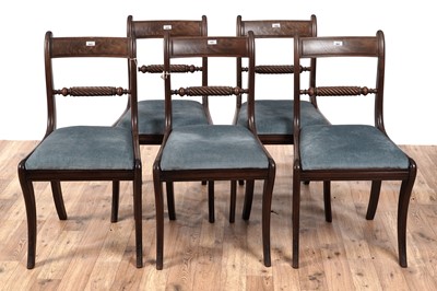 Lot 43 - A set of five mahogany Regency dining chairs