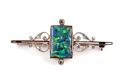 Lot 624 - Mrs. Newman: a late Victorian black-opal and diamond bar brooch