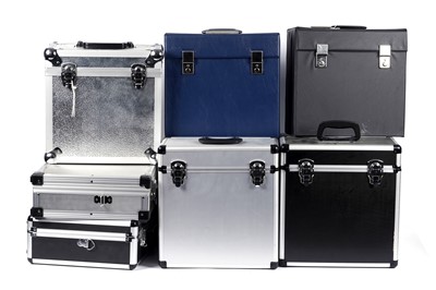 Lot 660 - A collection of seven 12” record boxes; and two briefcase flight cases
