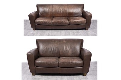 Lot 33 - Wade: a pair of brown leather sofas