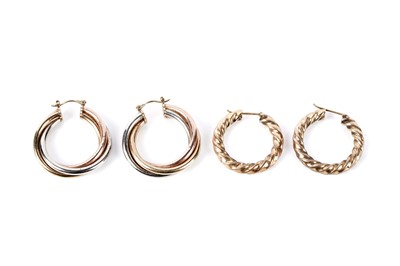 Lot 150 - Two pairs of 9ct gold hoop earrings
