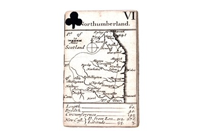 Lot 256 - A Robert Morden miniature map of Northumberland playing card