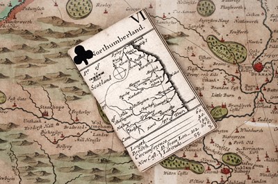 Lot 256 - A Robert Morden miniature map of Northumberland playing card