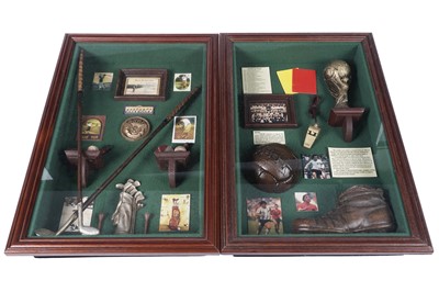 Lot 407 - Cased reproduction football and golf memorabilia displays