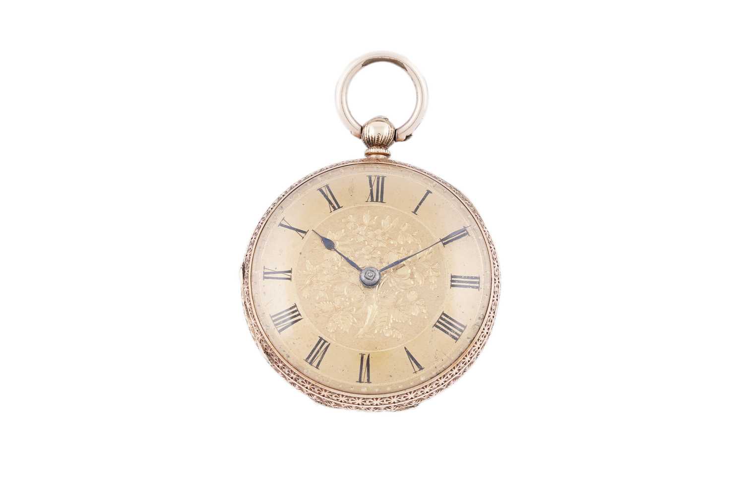 Lot 595 - An 18ct yellow gold cased open faced fob watch