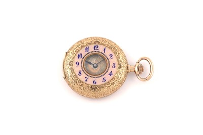 Lot 599 - An 18ct yellow gold cased half-hunter fob watch