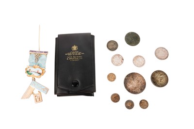 Lot 213 - A collection of coins; and a silver gilt Masonic medal ‘Tynedale Lodge 3067