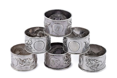 Lot 35 - Six late 19th/early 20th Century Chinese silver napkin rings