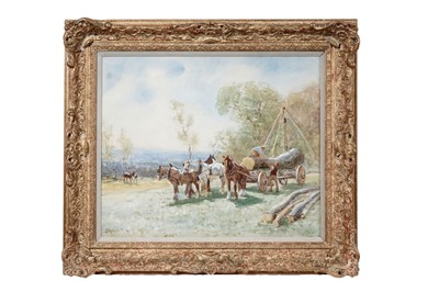 Lot 824 - John Atkinson - Summer Logging with Heavy Horses | watercolour