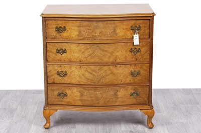 Lot 23 - Cameo Furniture: a Georgian style burr walnut and walnut serpentine fronted chest of drawers
