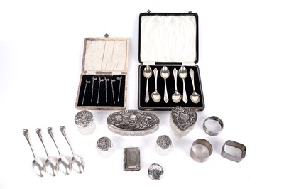 Lot 326 - A set of silver cockerel pattern cocktail sticks; and other silver and glass items