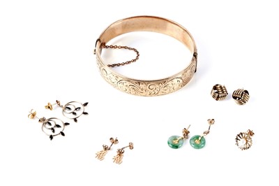 Lot 199 - A selection of gold and other earrings; together with a gold bangle