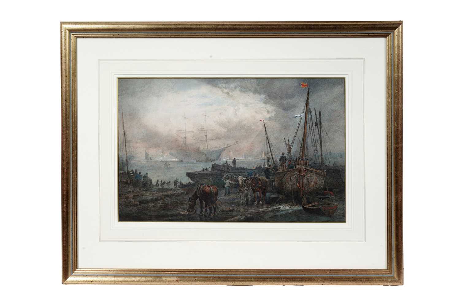 Lot 63 - Paul Sidney Goodwin - In the shadows of the dockyards, Southampton | watercolour
