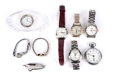 Lot 281 - A collection of watches including Tissot, Bulova, Seiko; and a Waterford Crystal clock