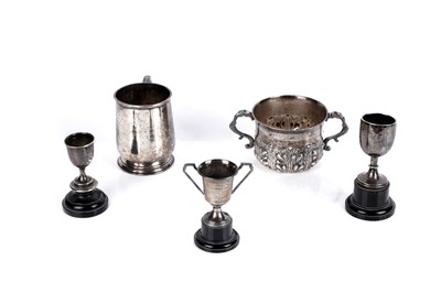 Lot 359 - Two antique silver cups; and three silver trophies