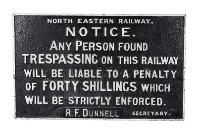 Lot 97 - Railway-interest: a North Eastern Railway cast-iron sign