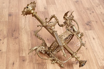 Lot 615 - A 19th Century brass three-branch ceiling light fitting