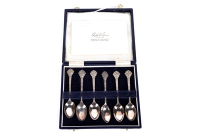 Lot 319 - A cased set of six Lindisfarne silver teaspoons