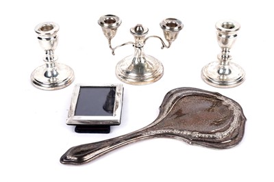 Lot 373 - An Edwardian Art Nouveau silver backed hand mirror and modern silver wares