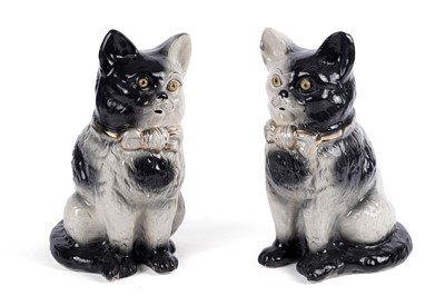 Lot 752 - A pair of Victorian Staffordshire Bo’ness style cats
